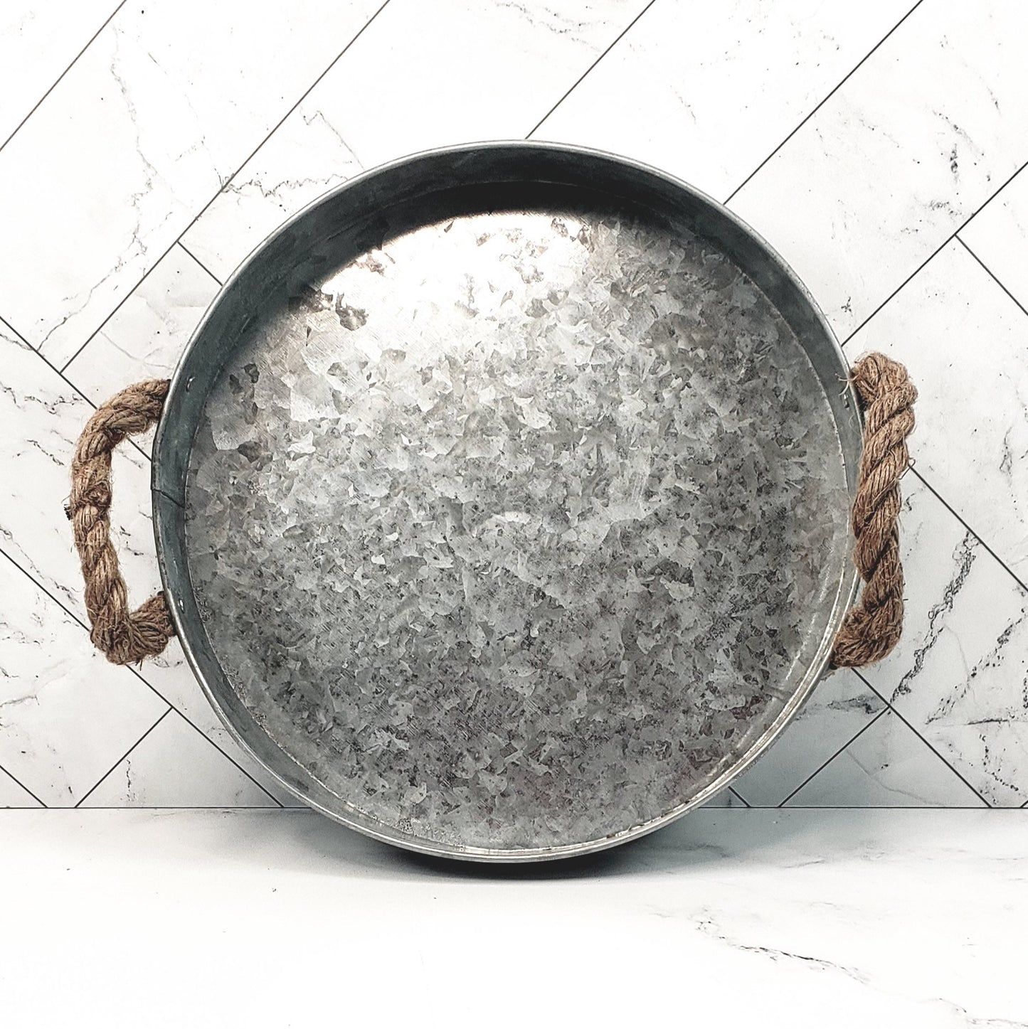 Galvanized Tray with Rope Handles (Recommend 15-17 items)