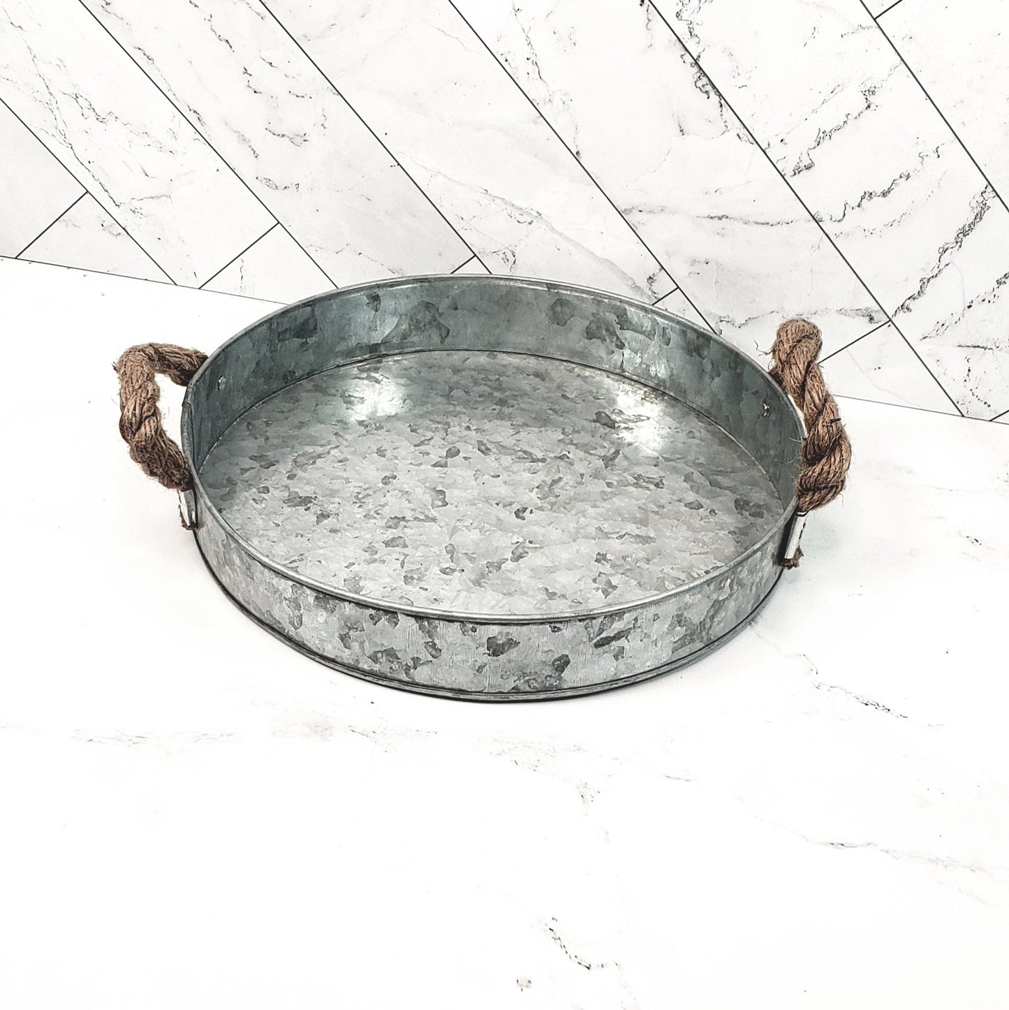 Galvanized Tray with Rope Handles (Recommend 15-17 items)